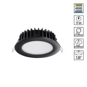 358951 SPOT NT22 444 черный Встраиваемый светодиодный светильник с переключателем цветовой температуры IP20 LED 3000К4000К6000К 15W 220V LANTE