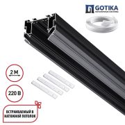 135304 PORT NT25 204 черный Шинопровод для монтажа в натяжной потолок 2м, в комплекте соединительная планка 4шт IP20 90-240V VECTOR