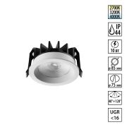 359840 WIR NT25 502 белый Светильник встраиваемый с переключателем цв. температуры и угла рассеивания IP44 LED 10W 220-240V 2700К3200К4000К RAYNE